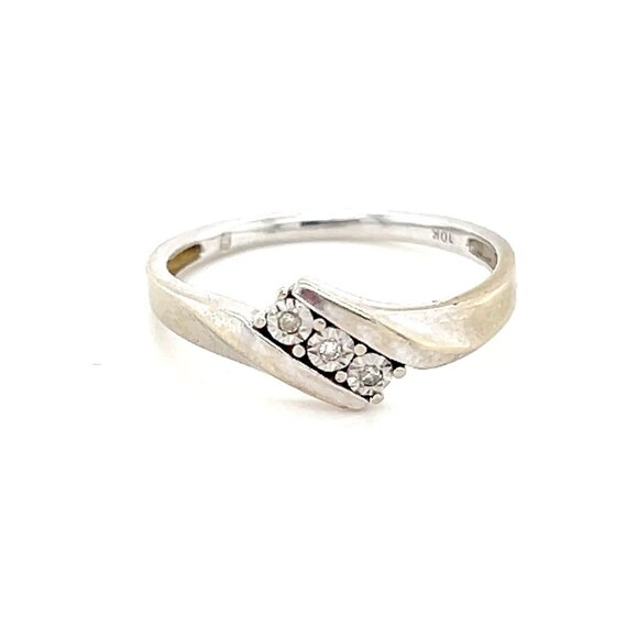 10K White Gold 3-Small Diamonds Ring - Picture 1 of 11